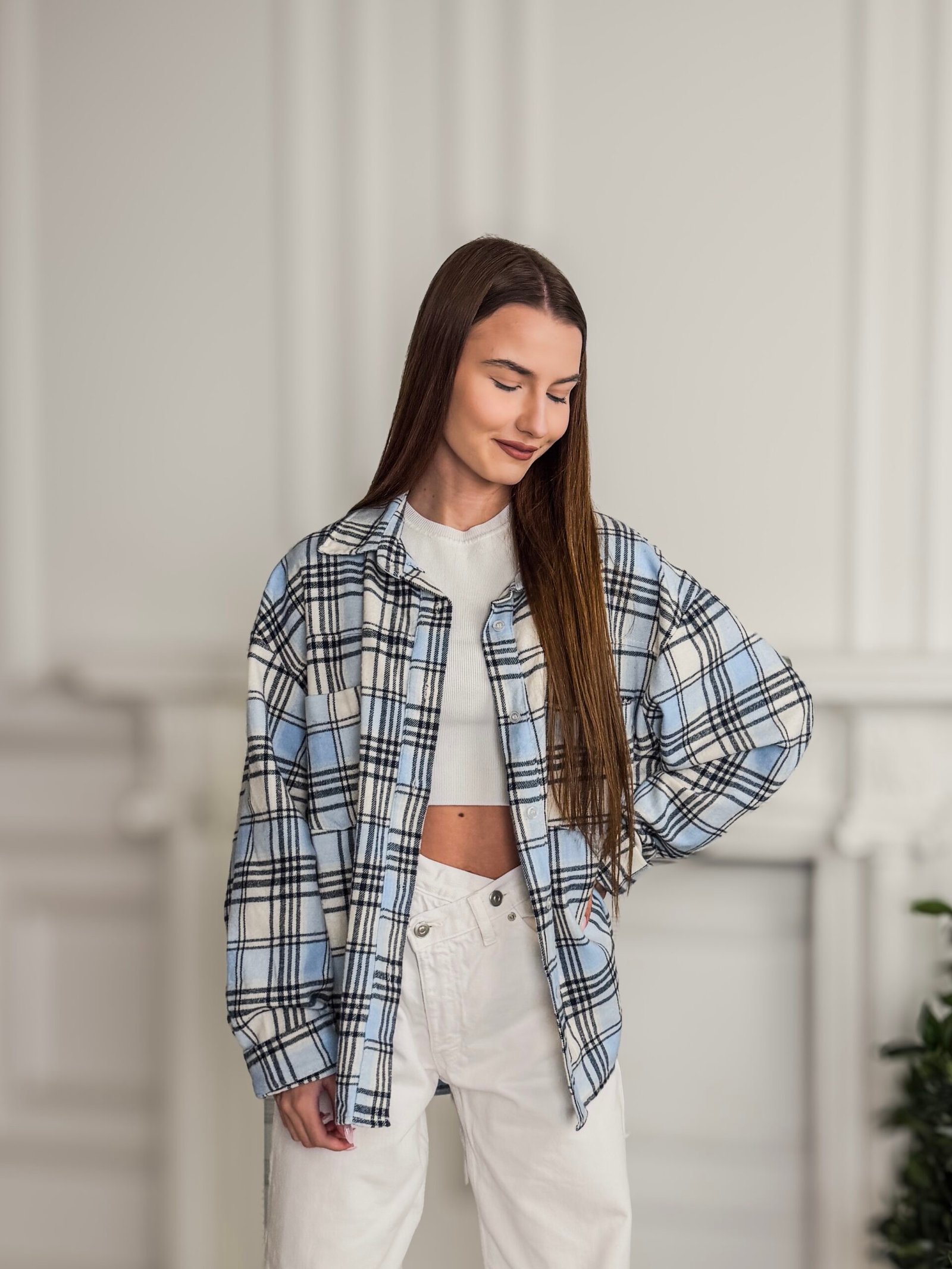 Sela mėlyni languoti marškiniai