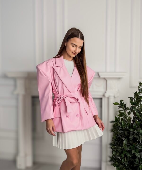 Riva rožinis surišamas švarkas