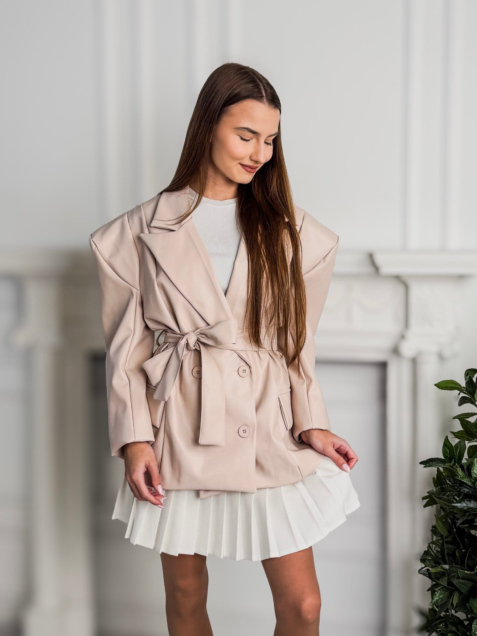 Riva kreminis surišamas švarkas - Image 2